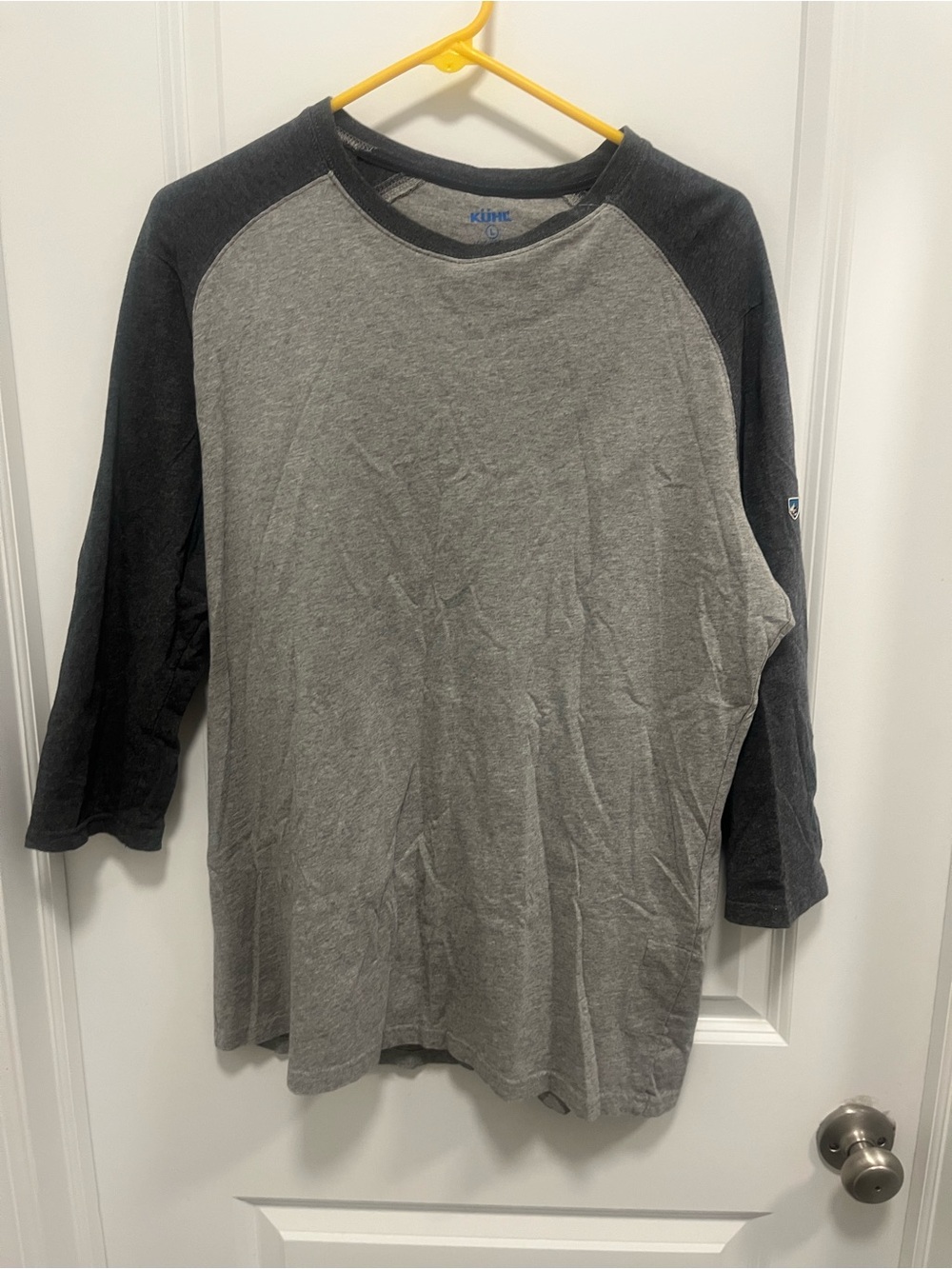 Kuhl killer fibre men’s large 3/4 length sleeve 2 tone gray 100% organic cotton